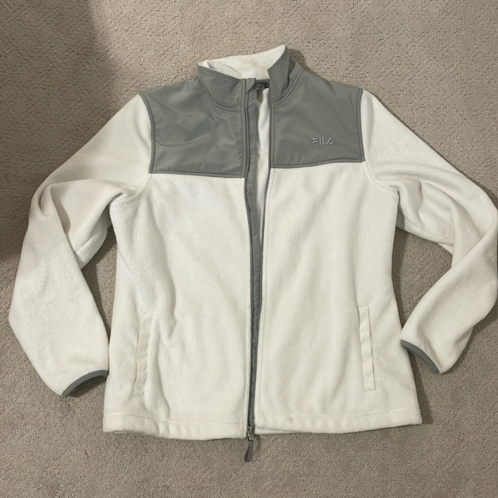 FILA sport Fleece Zip Up. Size Large. White & Grey.